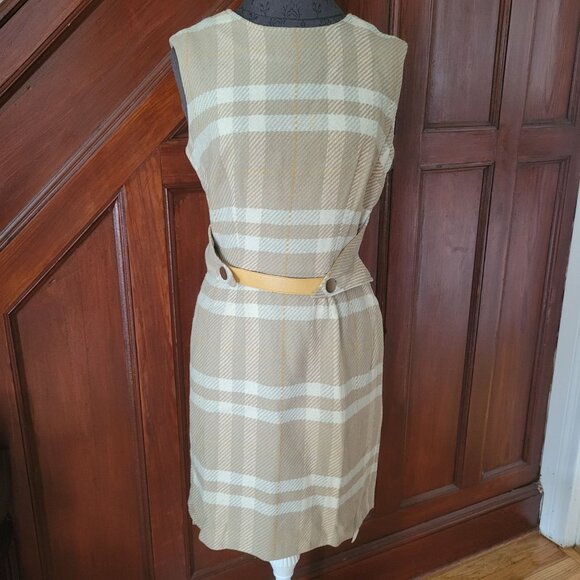 Vintage Country Set By Margit Sleeveless Wool Checkered Dress With Belt - Picture 1 of 7